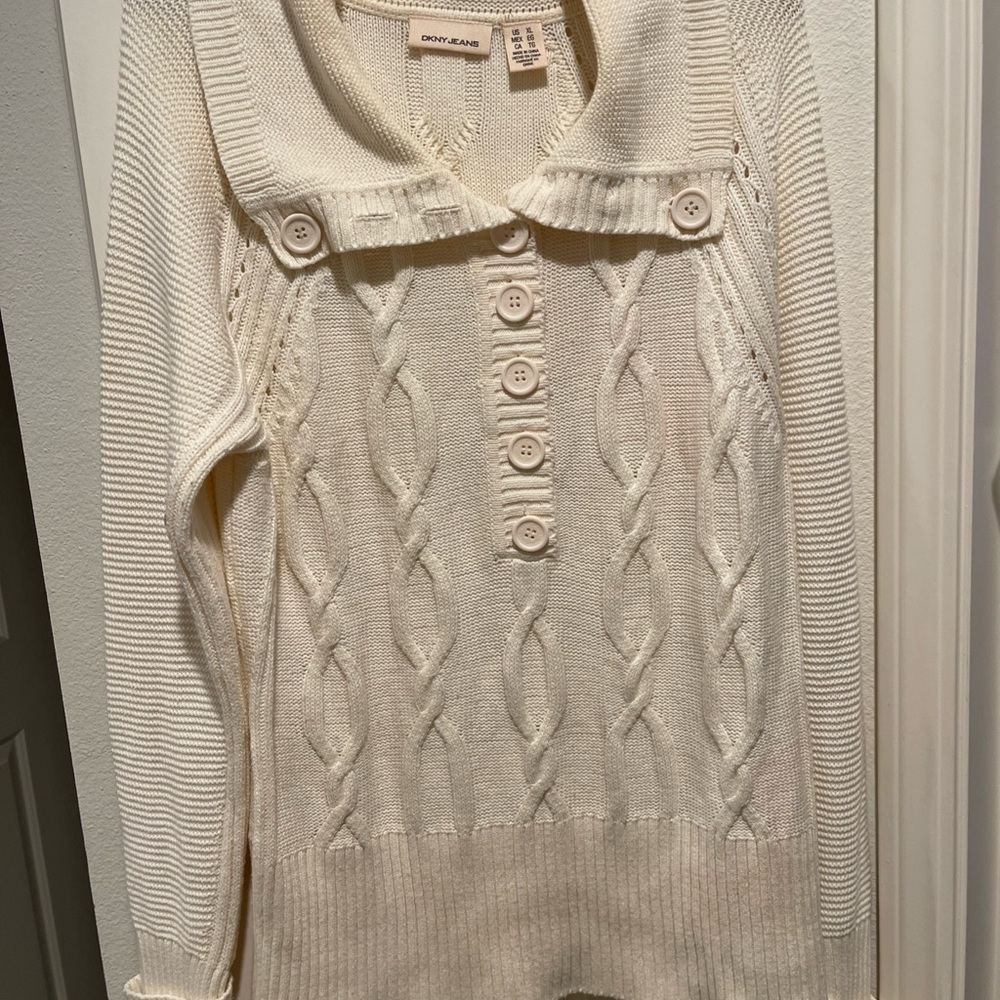 DKNY Cream Cable Knit Cowl Neck Sweater